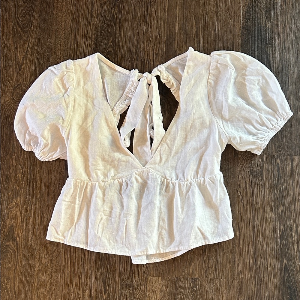 Princess Polly Cream Puff Sleeve Tie-Back Blouse
